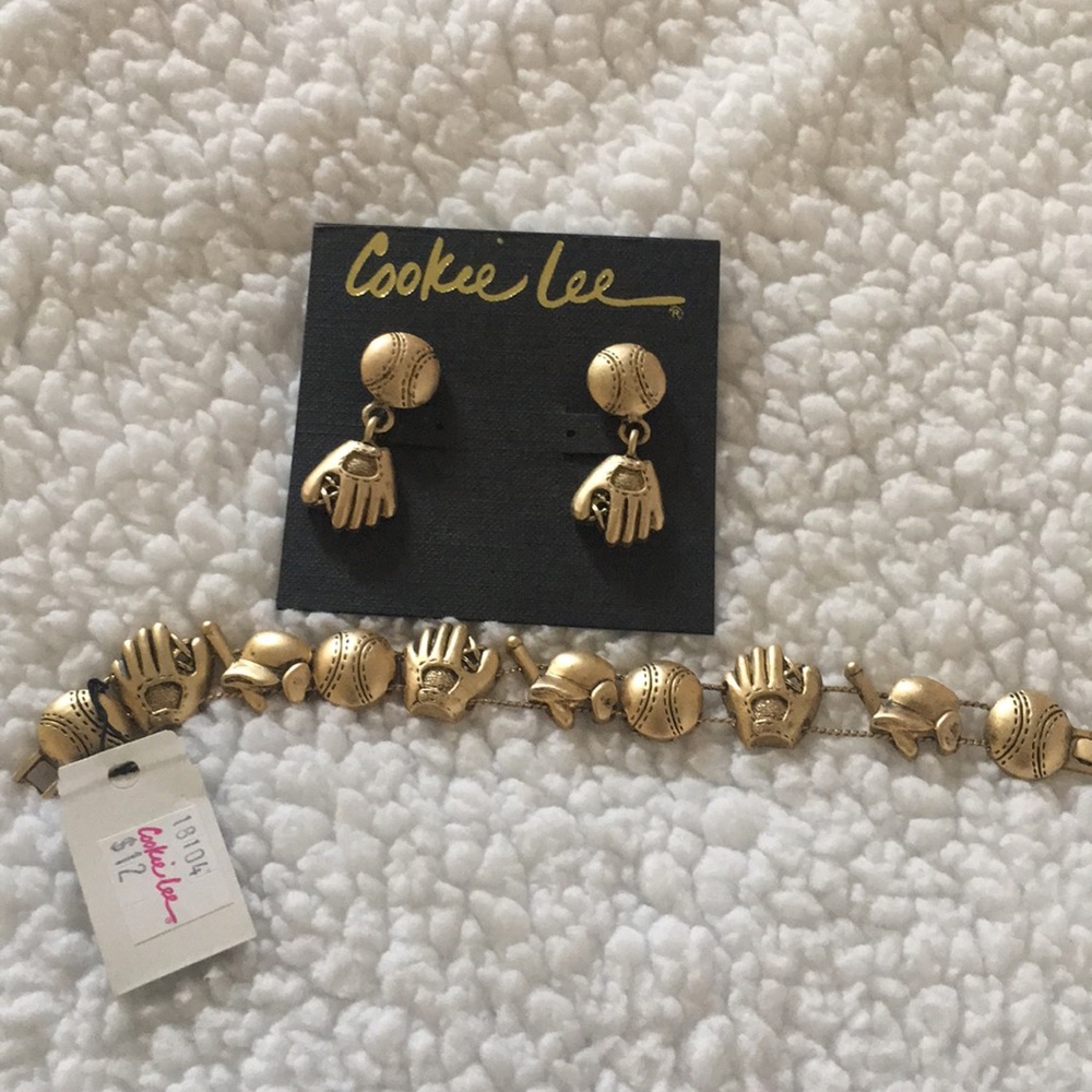 Baseball slider bracelet and matching earrings..